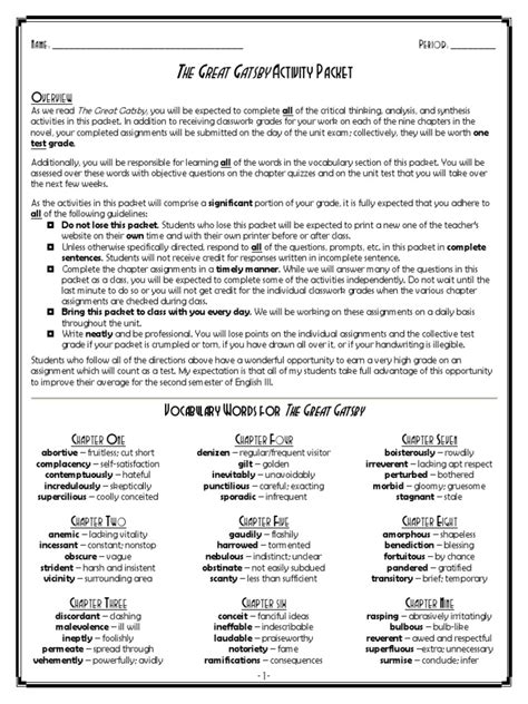 Read Online Great Gatsby Activity Packet Answers 