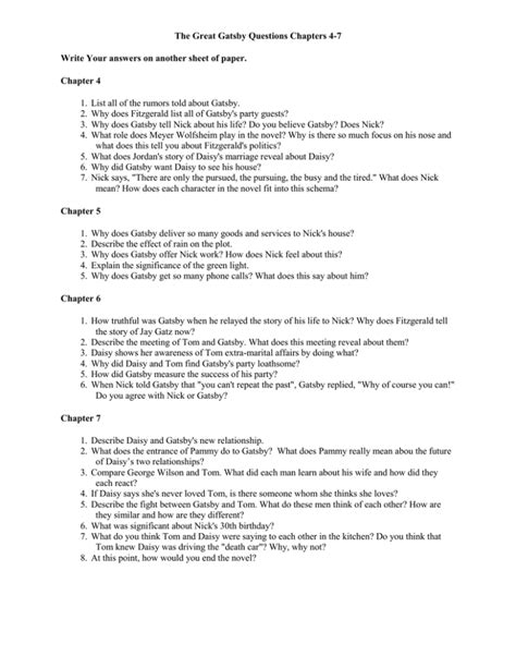 Read Great Gatsby Chapter 4 Discussion Questions 