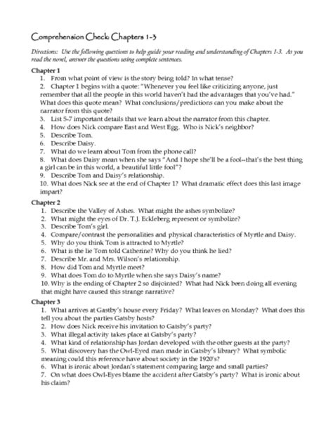 Read Online Great Gatsby Comprehension Answers 