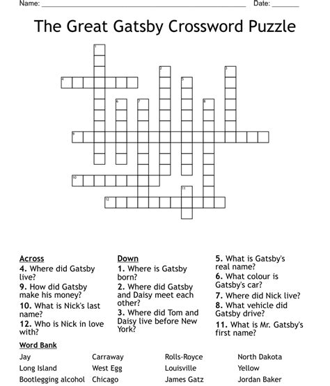 Read Online Great Gatsby Crossword Answers By Adrian Hoad Reddick File Type Pdf 