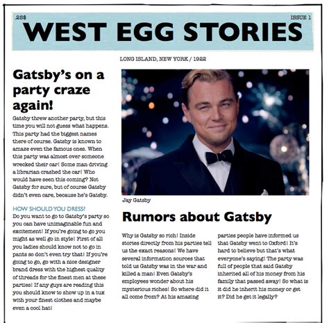 Read Great Gatsby Newspaper Project Example 