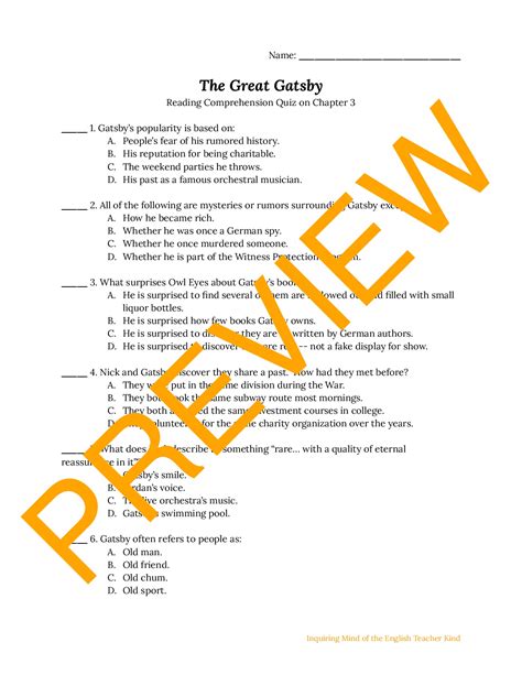 Read Online Great Gatsby Questions Chapter 3 