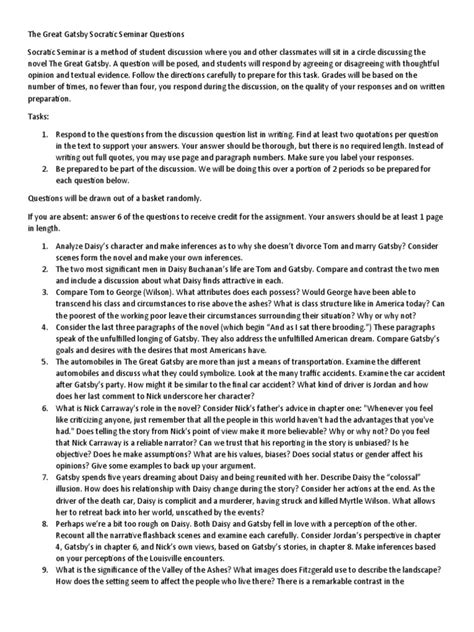 Download Great Gatsby Socratic Seminar Questions And Answers 