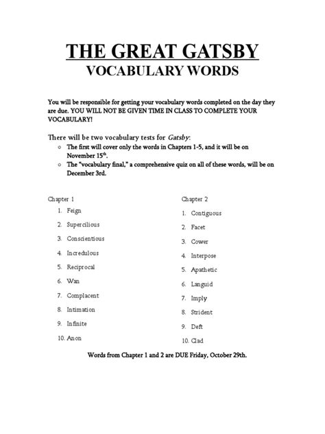 Read Online Great Gatsby Vocab Chapter 3 