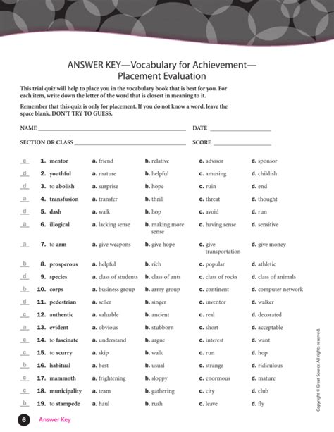 Read Great Source Vocabulary For Achievement Grade 6 Answers 