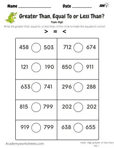 Greater Than Less Than Using Triple Digit Numbers Greater Number Worksheet 3rd Grade - Greater Number Worksheet 3rd Grade