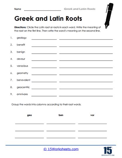 Greek And Latin Roots Practice Worksheet Bundle Teach Words From Latin Roots Worksheet - Words From Latin Roots Worksheet