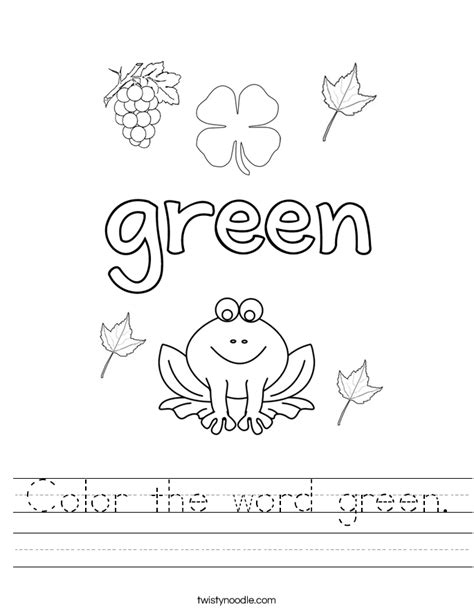 Green Worksheets Twisty Noodle Green Objects For Preschool - Green Objects For Preschool