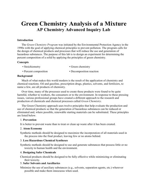 Read Green Chemistry Analysis Of A Mixture Key 