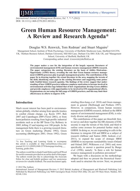 Read Online Green Hrm A Review Process Model And Research Agenda 