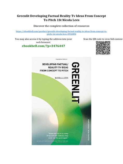 Greenlit Developing Factual Tv Ideas From Concept To Pitch The Professional Guide To Pitching Factual Shows