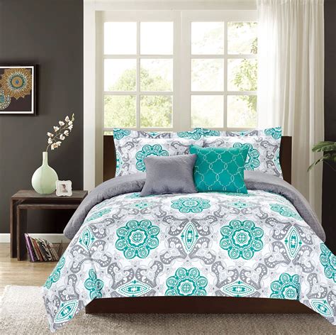 Grey And Turquoise Queen Bedding