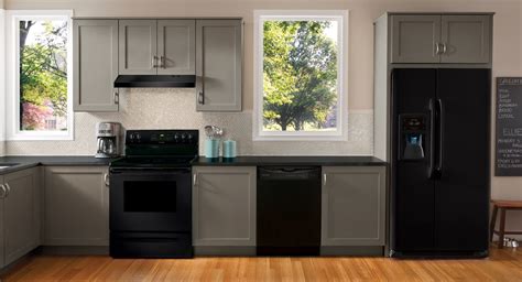 Grey Kitchen Cabinets With Black Appliances