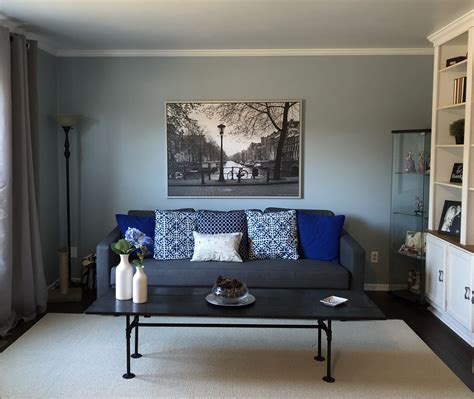 Grey Living Room With Blue Accents