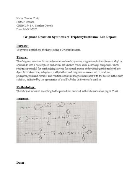 Grignard Reaction Lab Report