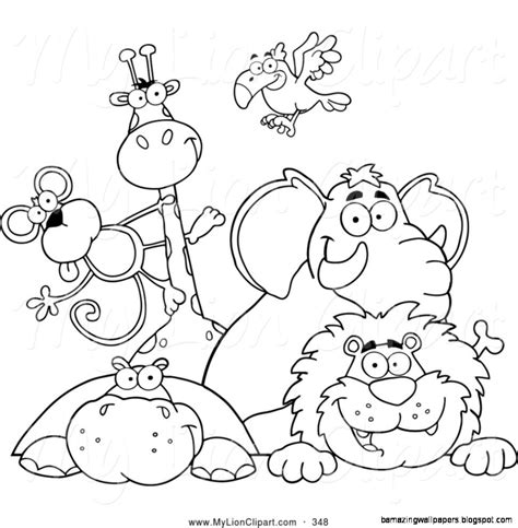 Group Of Zoo Animals Clipart Black And White