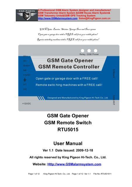 Read Gsm Gate Opener Gsm Remote Switch Rtu5015 User Manual 