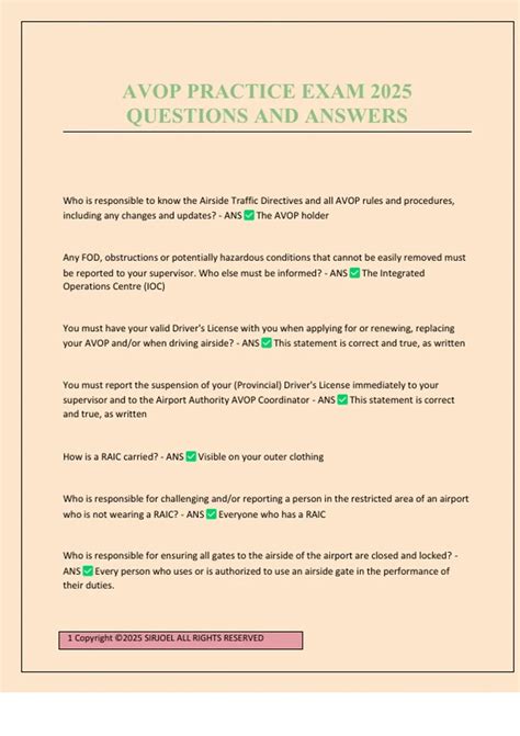 Gtaa Avop Practice Exam
