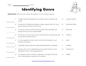 Guess The Genre Student Worksheet Teaching Resources Identify Genre Worksheet - Identify Genre Worksheet