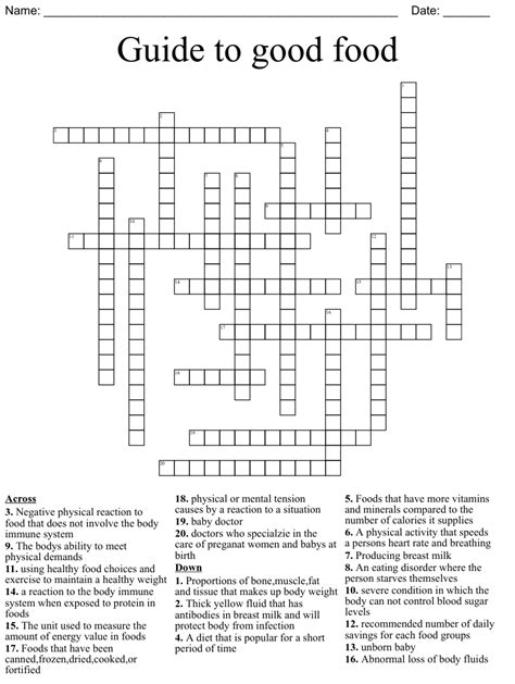 Download Guide To Good Food Nutrition Crossword 