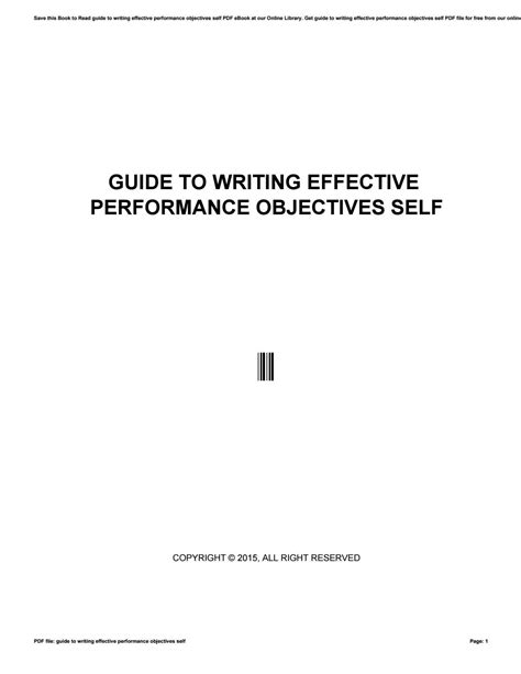 Read Guide To Writing Effective Performance Objectives Self 