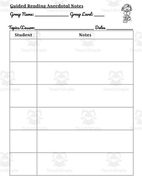 Guided Anecdotal Notes Template