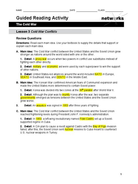 Guided Reading Activity Cold War Begins 1945 1960