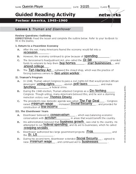 Guided Reading Postwar America Answer Key