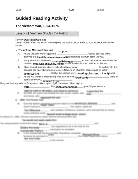 Guided Reading The War At Home Answers