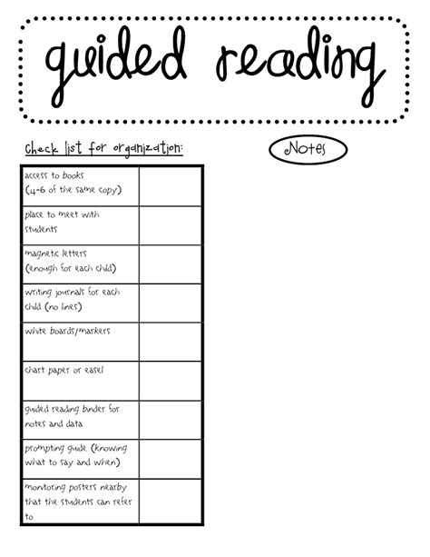 Read Guided Reading Checklist Template 