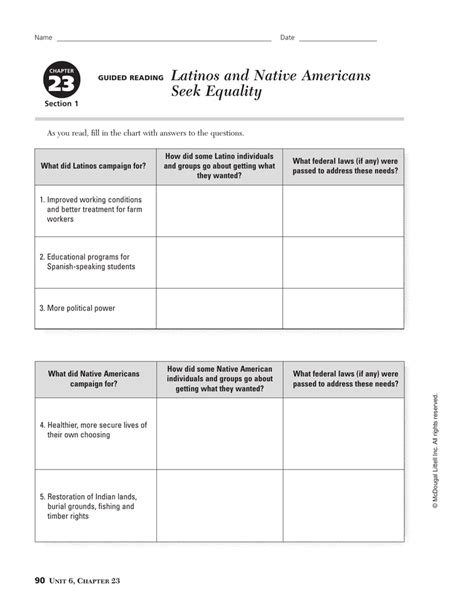 Download Guided Reading Latinos And Native Americans Seek Equality Answers 