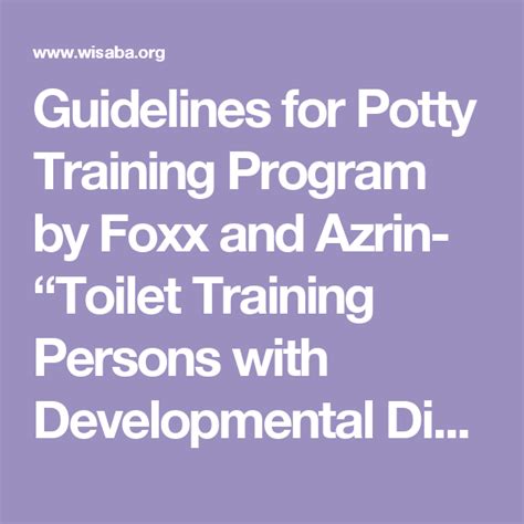 Read Guidelines For Potty Training Program By Foxx And Azrin 