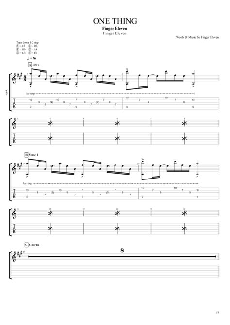 guitar chords one thing finger eleven