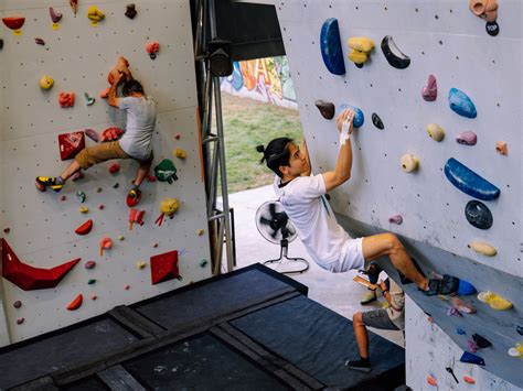 gym with rock wall