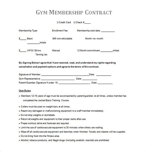 Download Gym Contract Word Document 