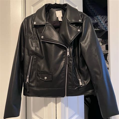 h m black leather jacket mjjm