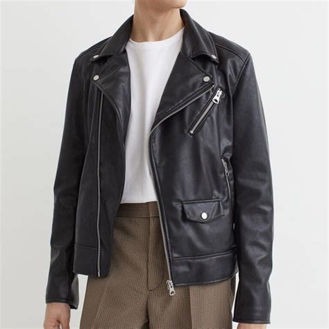 h m black leather jacket tgmf