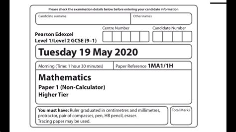 H Mathematics Paper 1 Answer Booklet