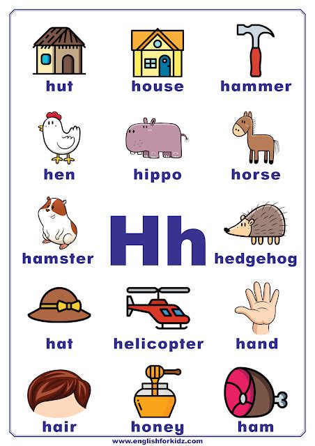 H Words For Kids Word Lists And Free Preschool Words That Start With H - Preschool Words That Start With H