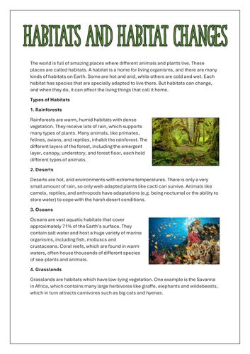 Habitat Comprehension Ks2