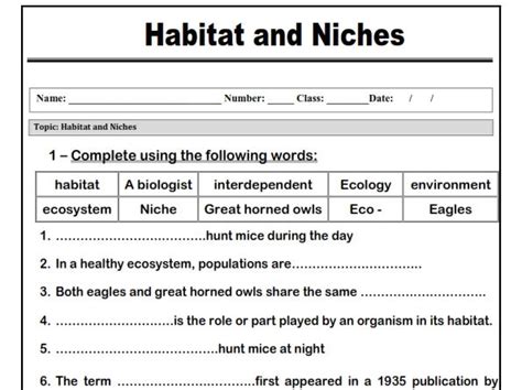 Read Online Habitat And Niche Activity Sheet Answers 