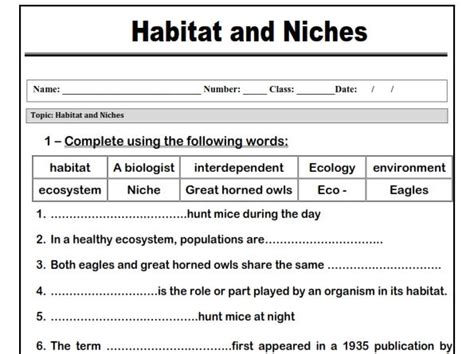 Read Online Habitat And Niche Activity Sheet Answers 