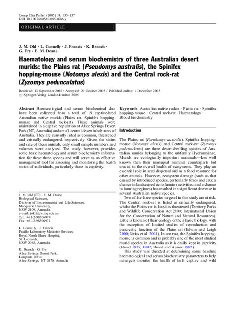 Full Download Haematology And Serum Biochemistry Of Three Australian 