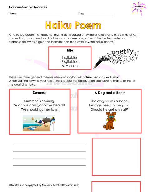 Haiku Poems Worksheets Haiku Poetry Worksheet - Haiku Poetry Worksheet