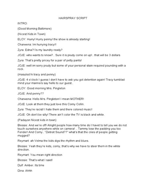 Hairspray Script
