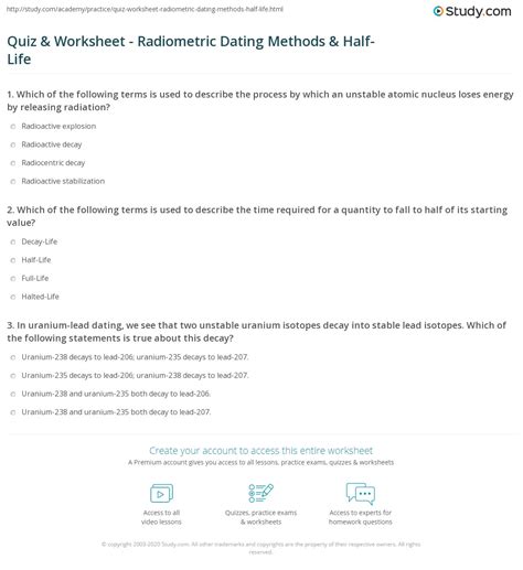 half life and radiometric dating practice problems answers