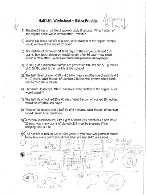 Half Life Problems Answer Key