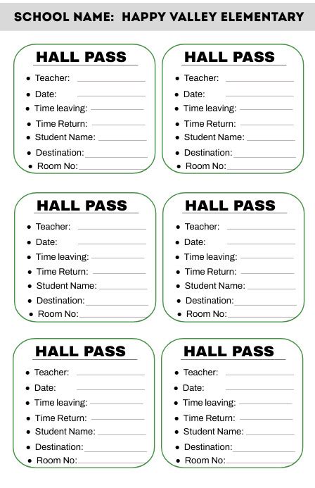Hall Pass Templates