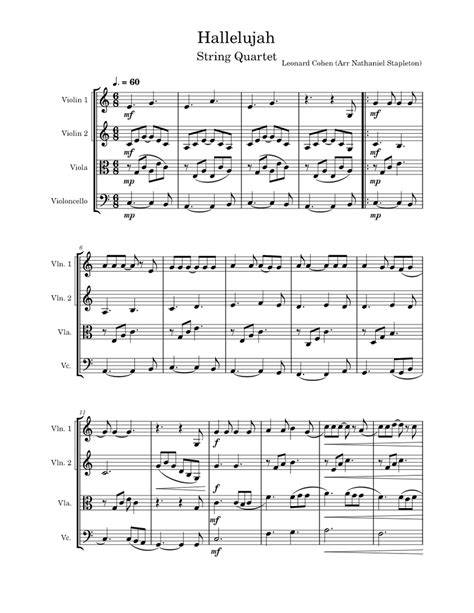 hallelujah cohen string quartet score music sheet