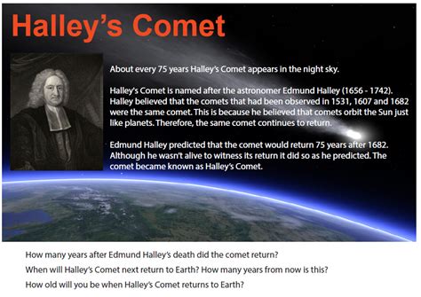 Halley S Comet Worksheet 5th Grade   Halleyu0027s Comet Facts Softschools Com - Halley's Comet Worksheet 5th Grade